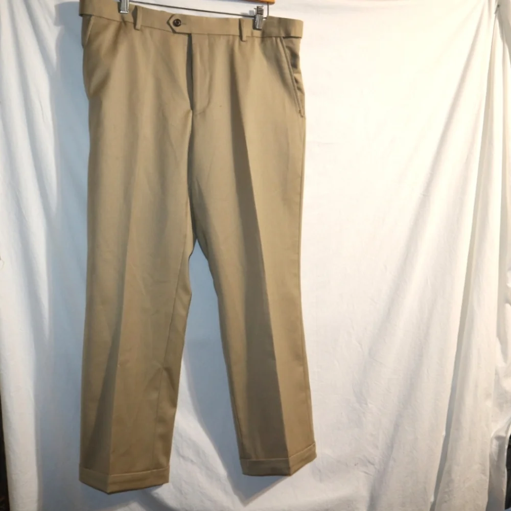 TravelSmith Pants Mens 34 Wool Blend Khaki‎ Flap Pocket Cuffed Pleated Tan